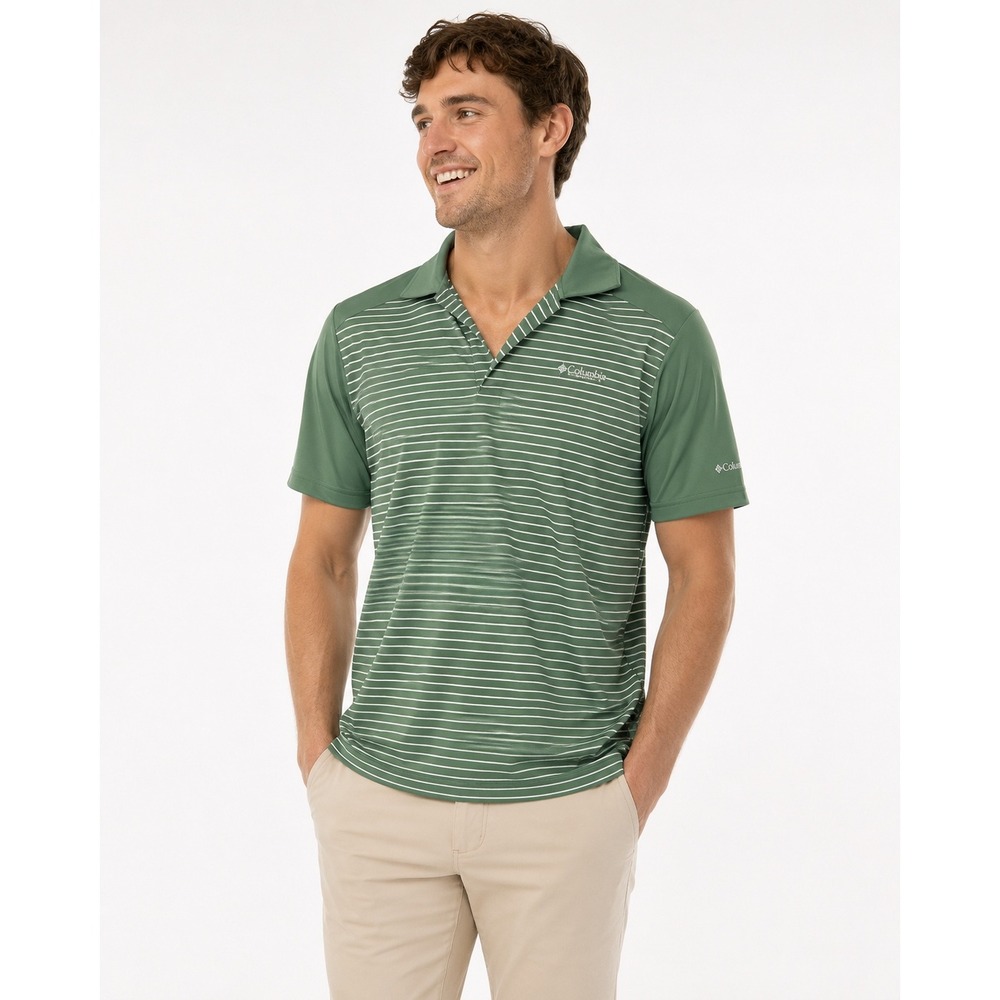 Columbia Golf Polo Shirt Mens S Green Striped Short Sleeve Osprey Meadows Sport